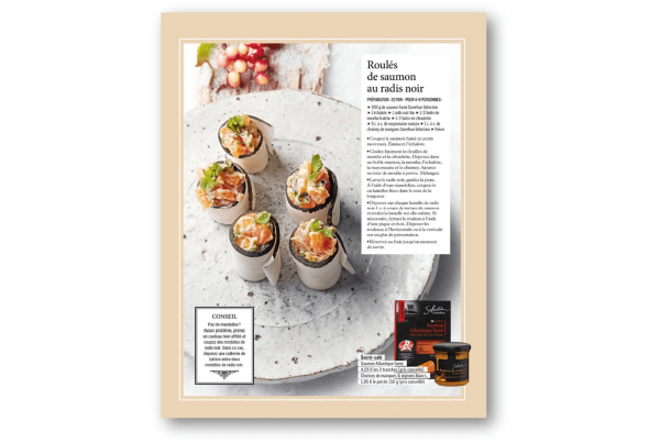 Extrait de contenu pour la marque Carrefour – Roulés de saumon au radis noir