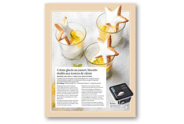 Extrait de contenu pour la marque Carrefour – Crème glacée au yaourt, biscuits étoilés aux écorces de citron