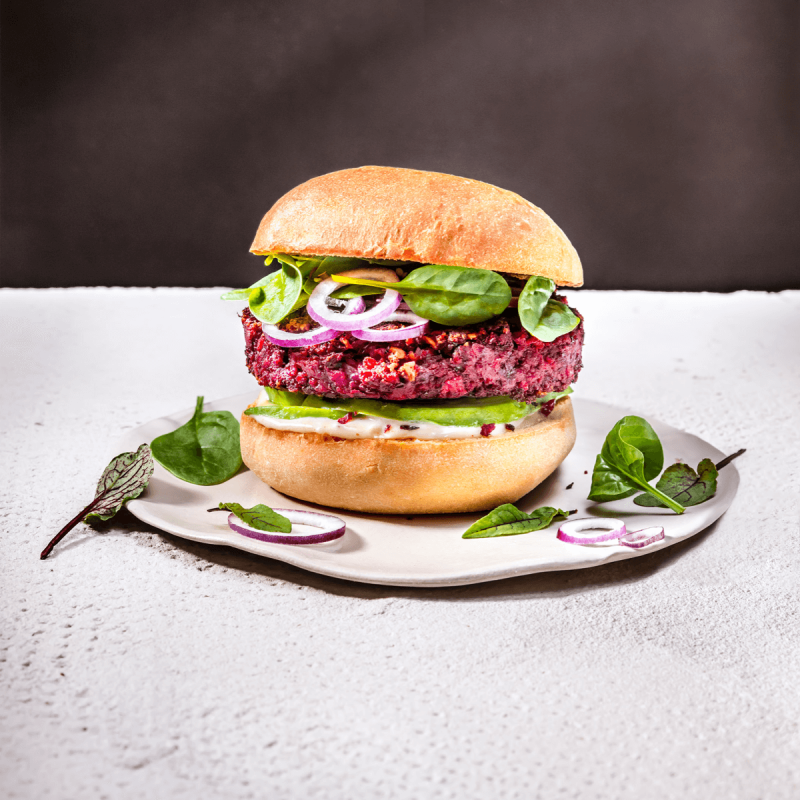 Burger Vegan, steak de betterave aux lentilles et graines de tournesols