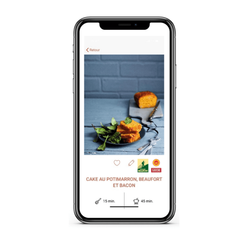 Ecran 3 de la vignette pub à la sélection de la recette avec Beaufort  – Mock up pour les fromages de Savoie (Le Beaufort)