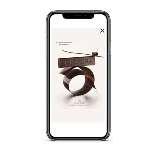 Interstitiel d’ouverture de l’application mobile SAVEURS RECETTES – Mock up pour Valrhona