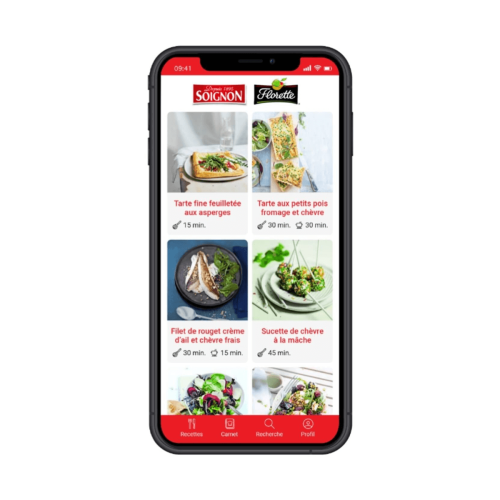 Application mobile de recettes aux couleurs de votre marques – Mock up pour Soignon / Florette