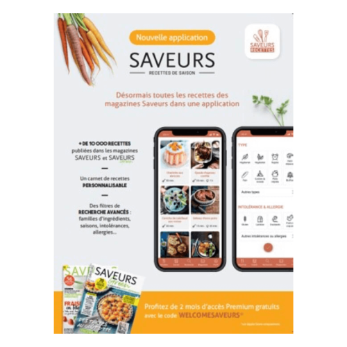 Application mobile SAVEURS RECETTES - Disponible sur Tablettes et Smartphones.